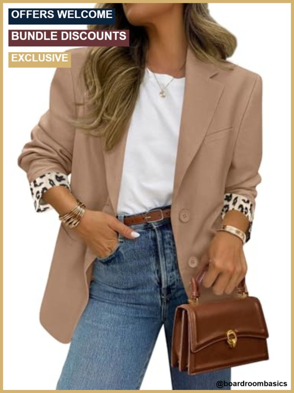 Open Front Leopard Lined Blazer Long Sleeve Notch Lapel Suit Jacket